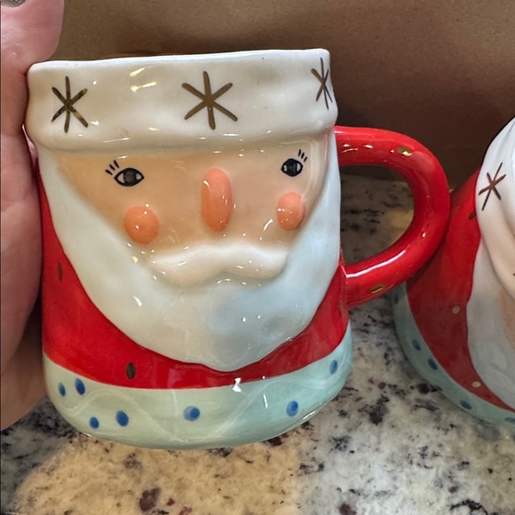 *SET OF 2* ANTHROPOLOGIE BIRD CAN FOX SANTA FACE MUGS - Picture 3 of 8